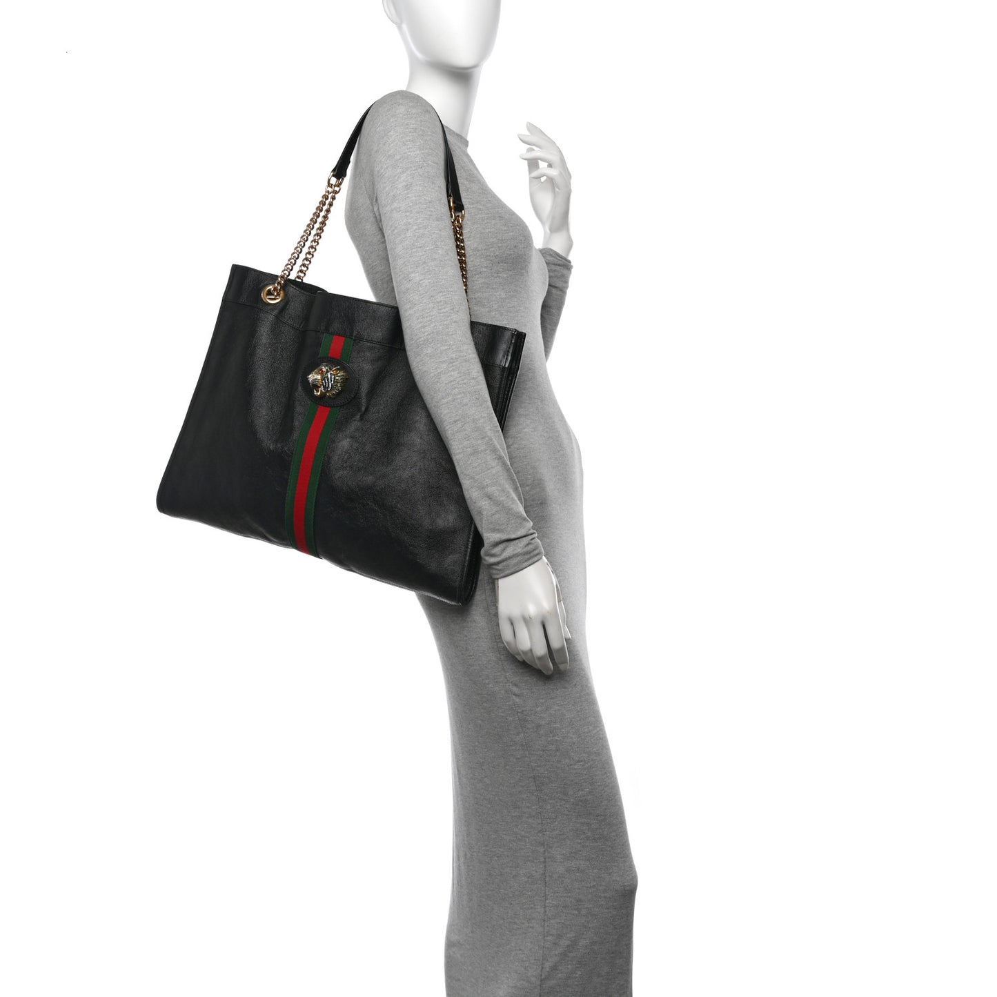 Calfskin Large Rajah Chain Tote Black