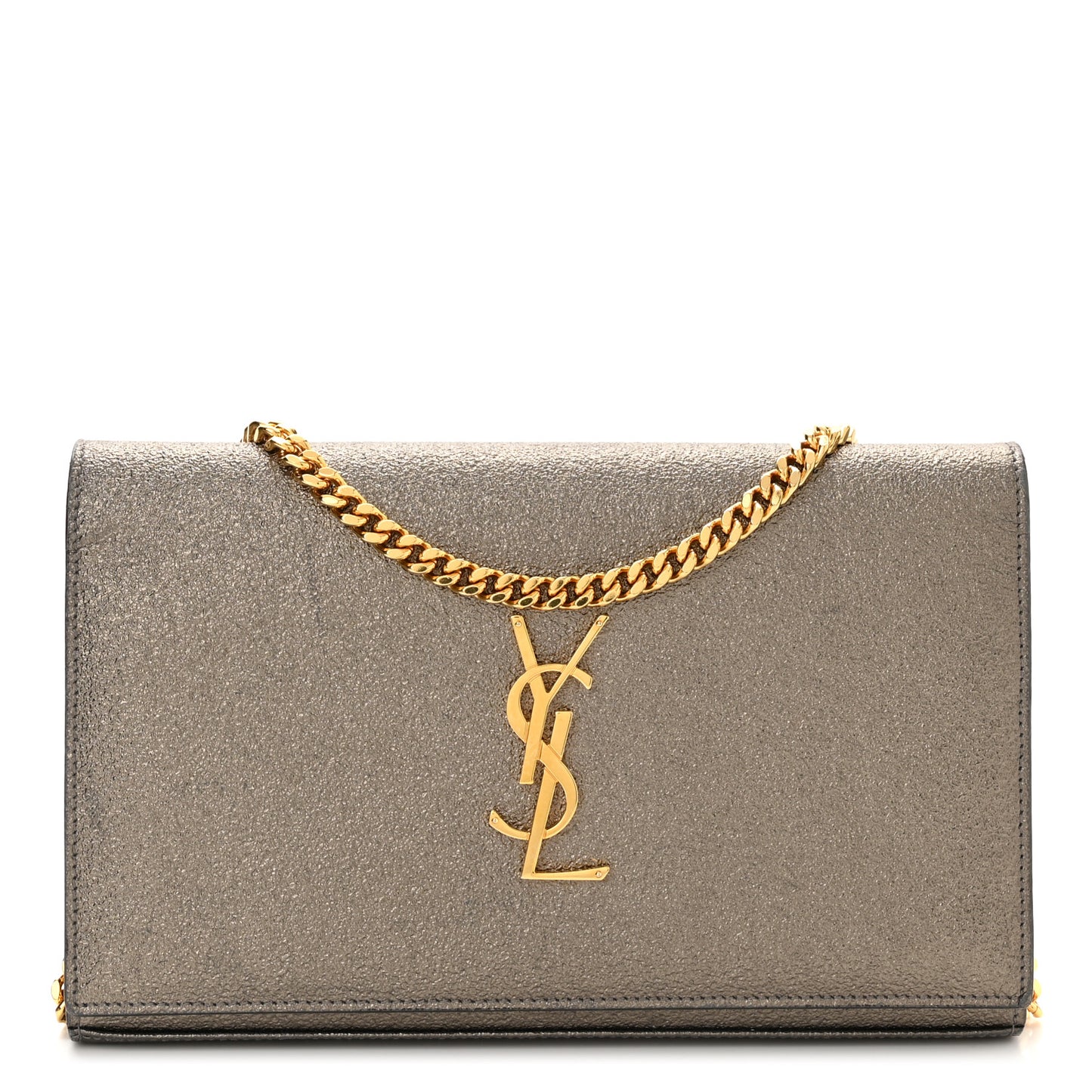 Grained Metallic Calfskin Monogram Chain Wallet Bronze