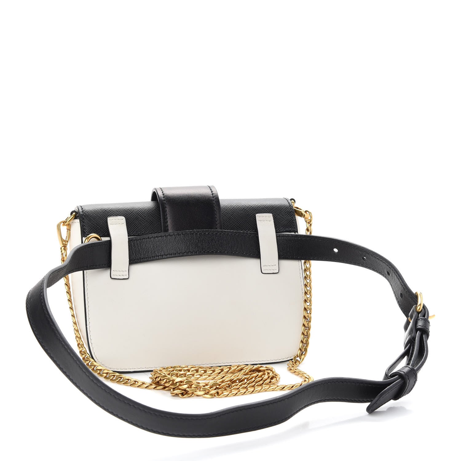 Prada Saffiano City Calf Cahier Belt Bag White Black 3 of 9