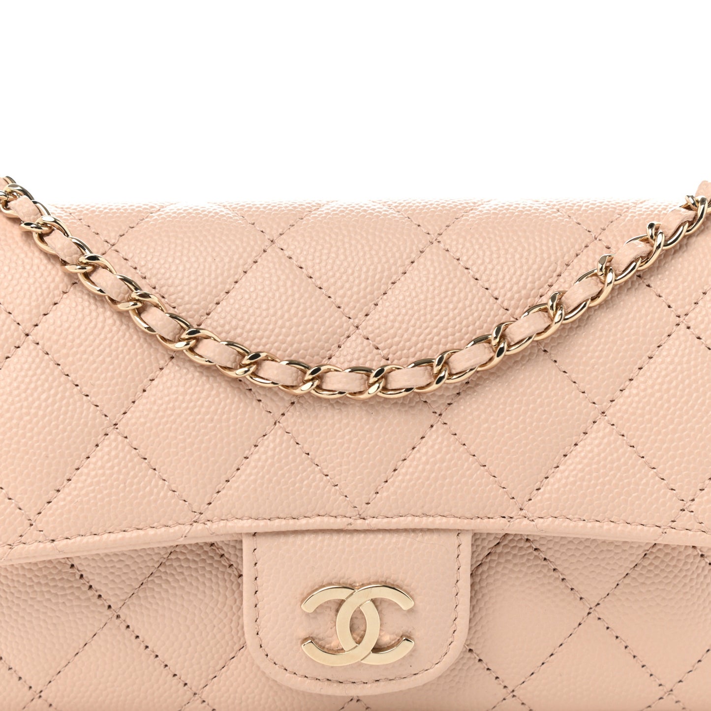 Caviar Quilted Glasses Case With Chain Beige