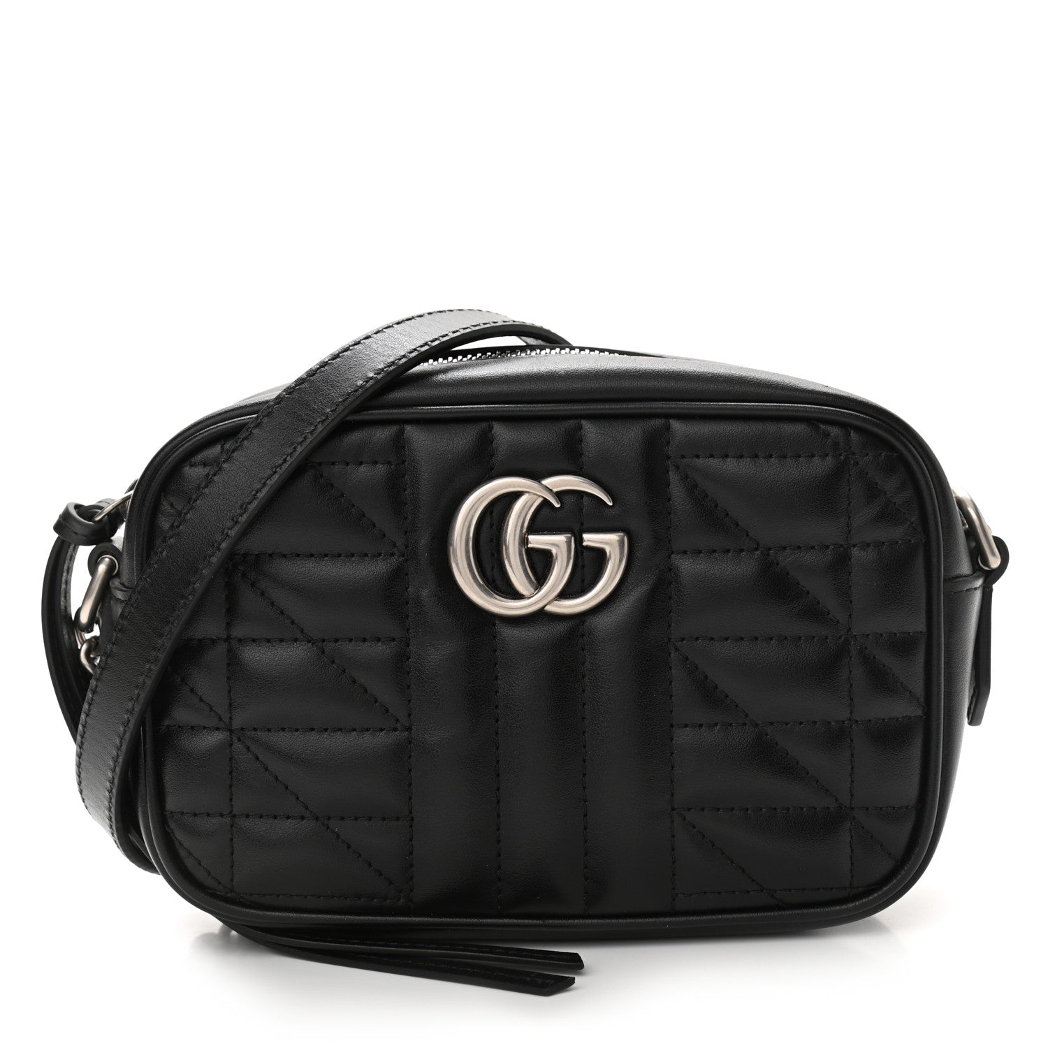 Gucci Calfskin Matelasse Aria Mini GG Marmont Chain Shoulder Bag Black 1 of 12