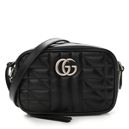 Gucci Calfskin Matelasse Aria Mini GG Marmont Chain Shoulder Bag Black 1 of 12