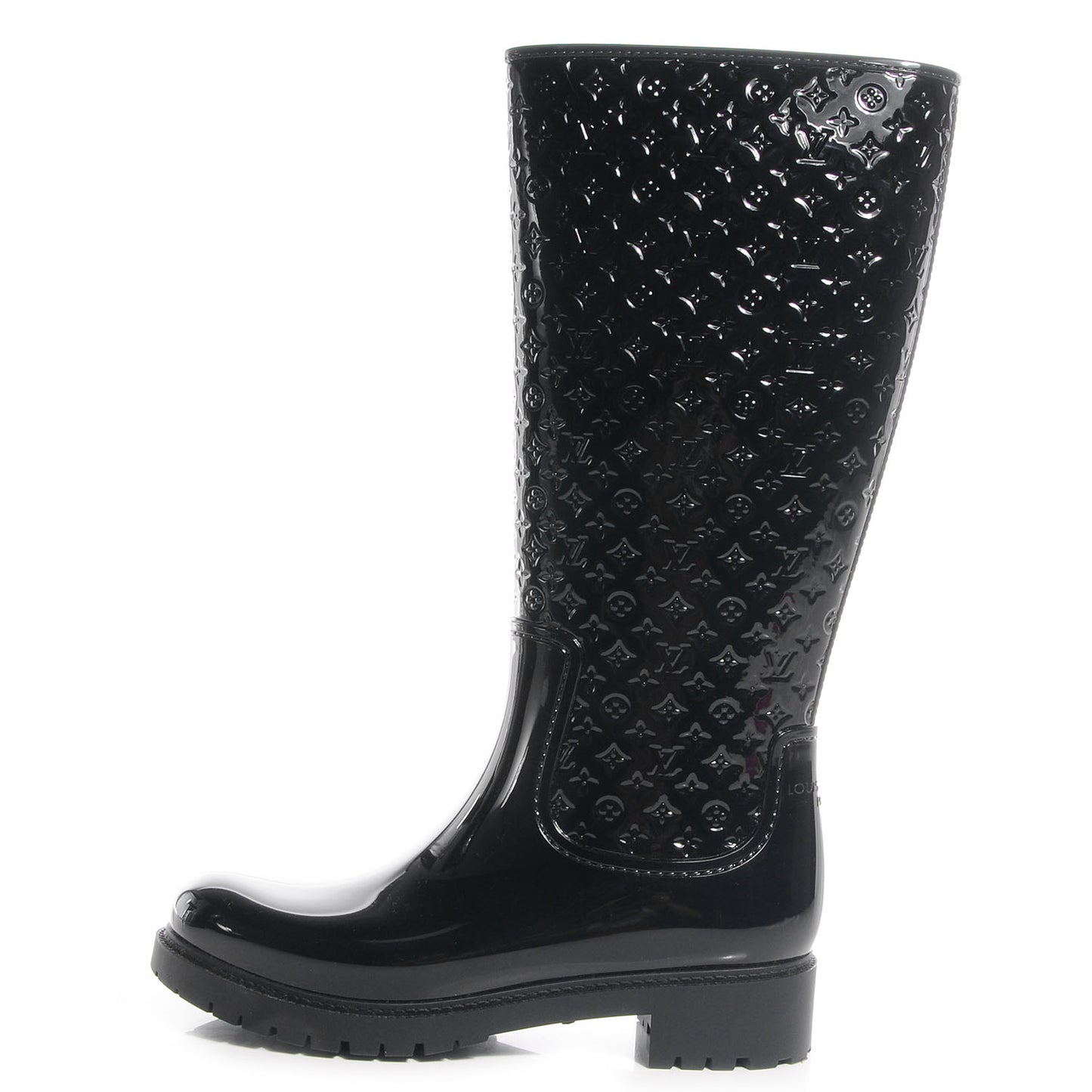 Rubber Embossed Monogram Splash Rain Boots 41 Black
