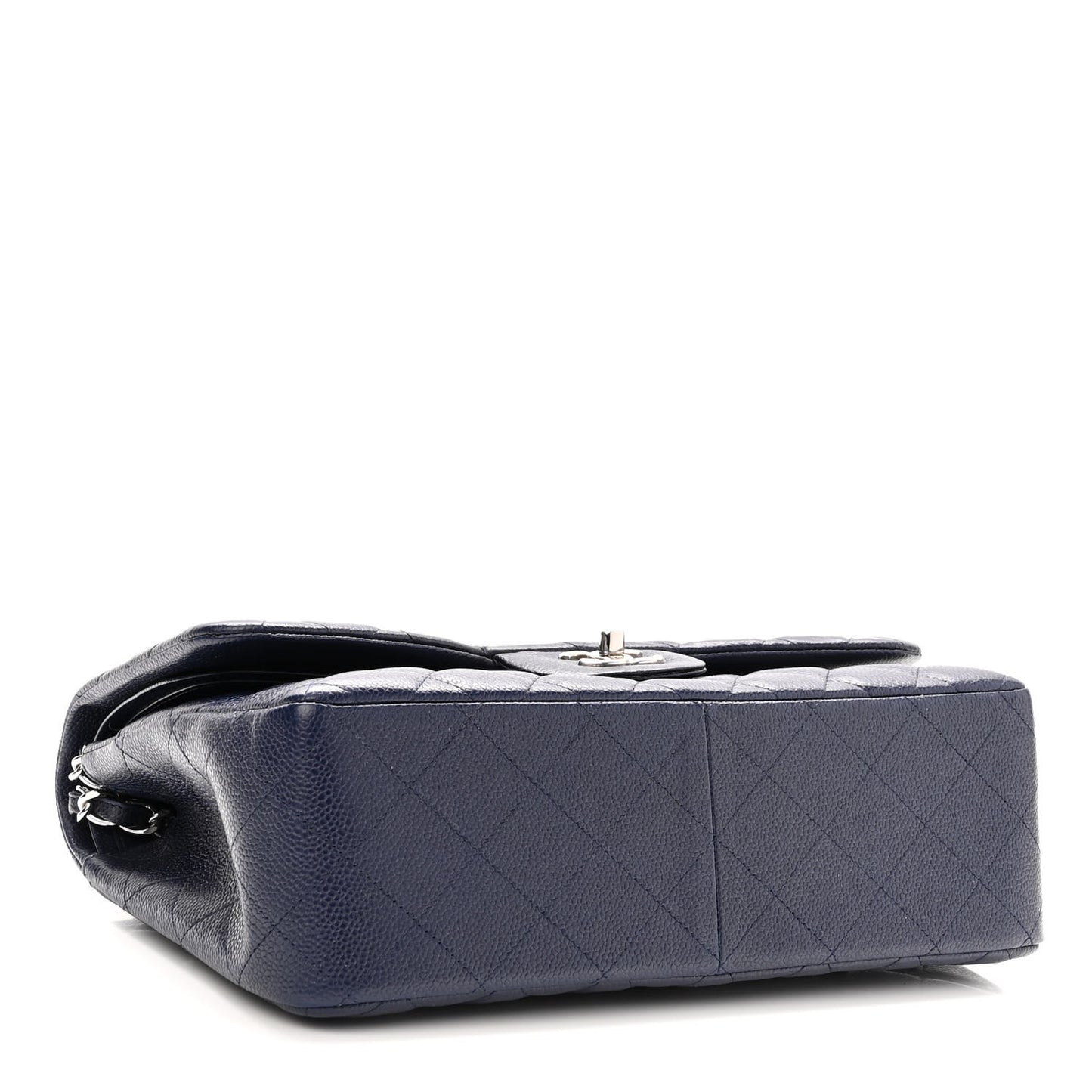 Caviar Quilted Jumbo Double Flap Navy Blue