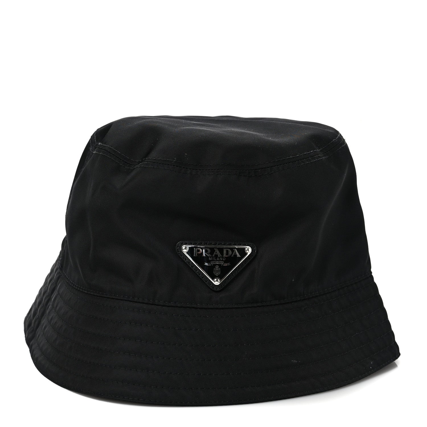 Prada Re-Nylon Metal Triangle Logo Womens Bucket Hat M Black 1 of 7