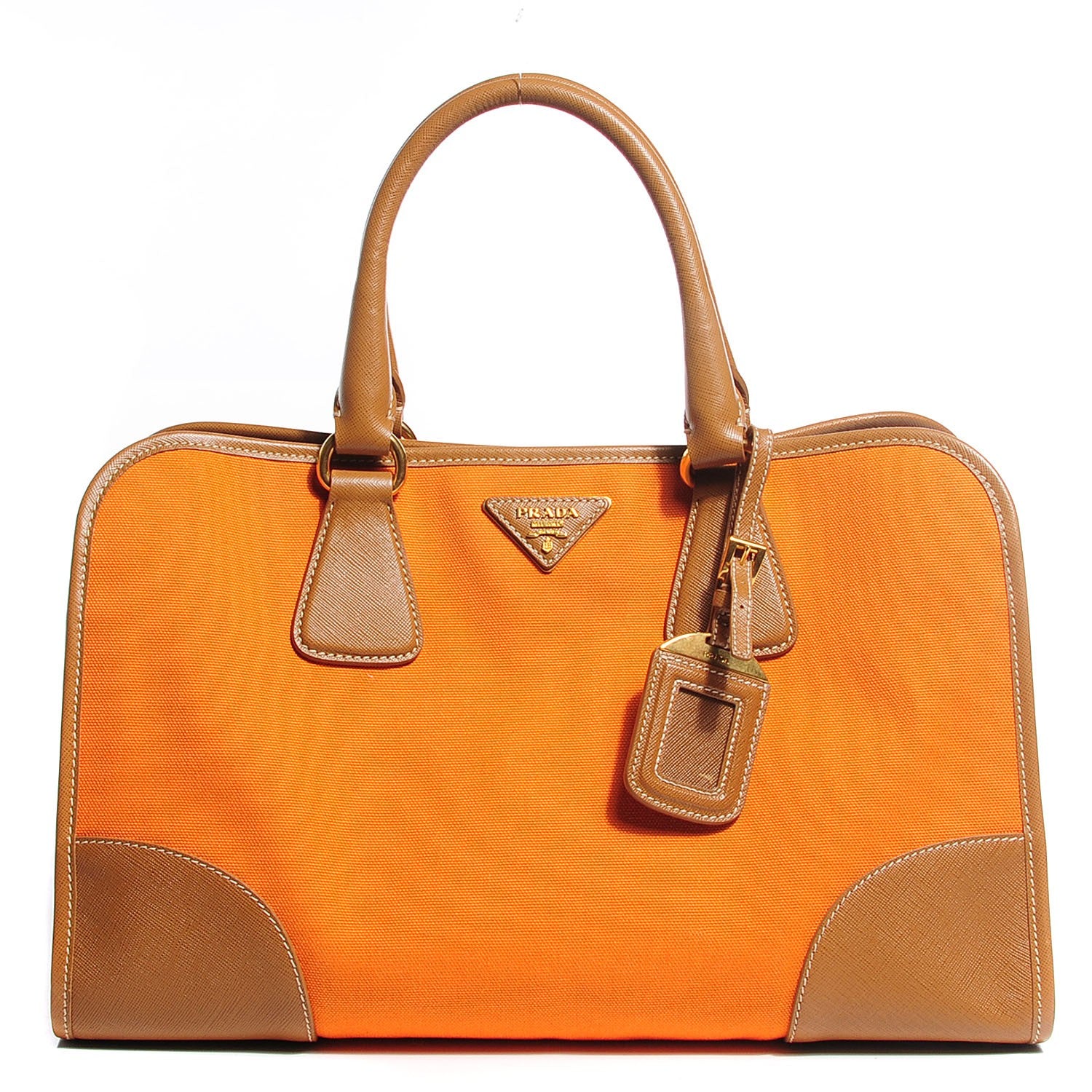 Prada Canapa Saffiano Shoulder Bag Papaya Caramel 1 of 10