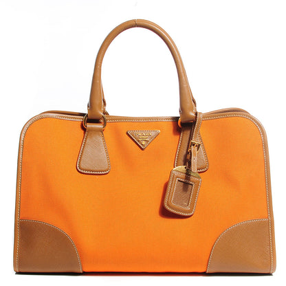 Prada Canapa Saffiano Shoulder Bag Papaya Caramel 1 of 10