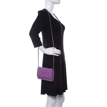 Chanel Caviar Quilted CC Filigree Wallet On Chain WOC Purple 2 of 12