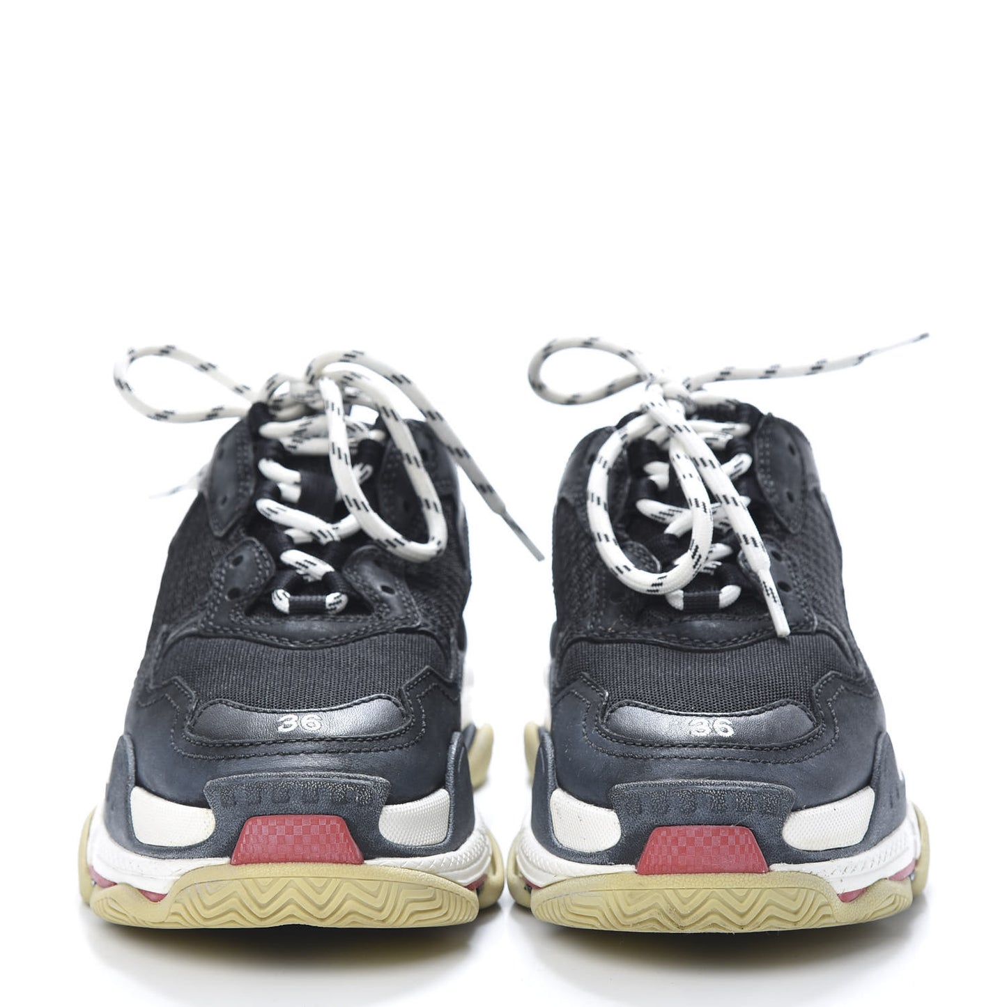 Fabric Mesh Washed Effect Womens Triple S Sneakers 36 Black Red
