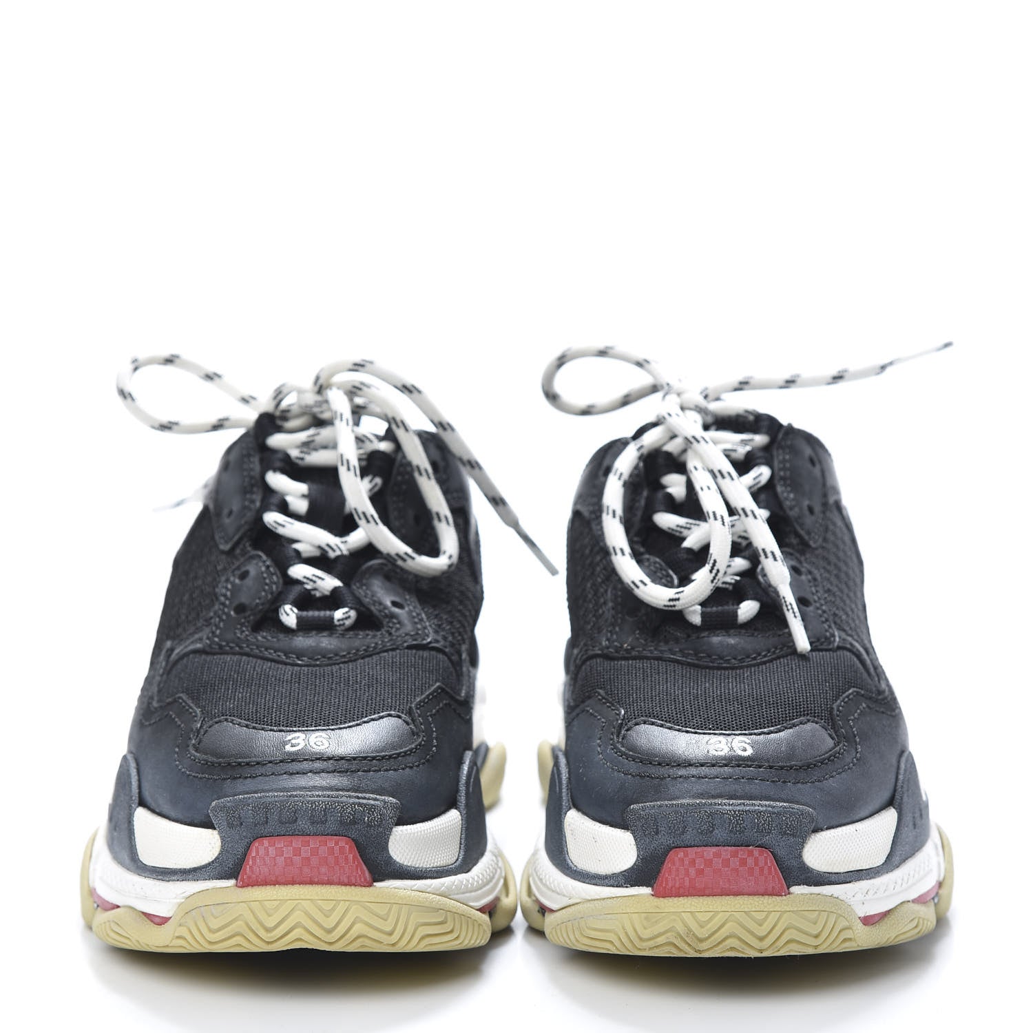 Balenciaga Fabric Mesh Washed Effect Womens Triple S Sneakers 36 Black Red 2 of 9
