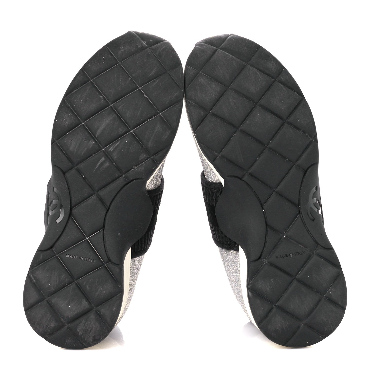 Chanel Glitter Stretch Fabric CC Sneakers 35 Black Silver 5 of 8