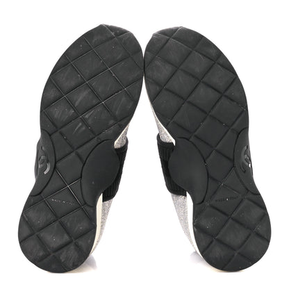 Chanel Glitter Stretch Fabric CC Sneakers 35 Black Silver 5 of 8