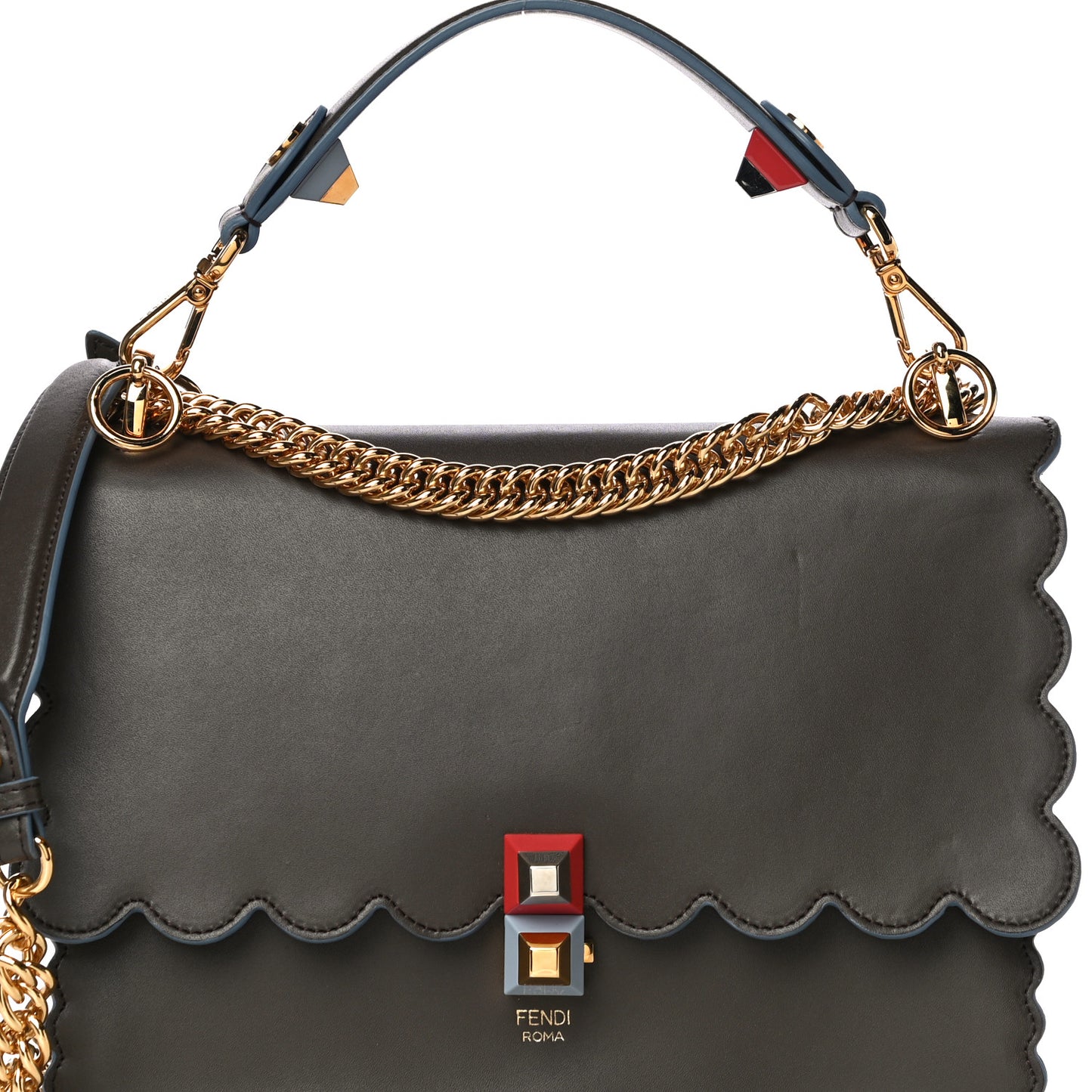 Vitello Liberty Scalloped Studded Kan I Shoulder Bag Carbone