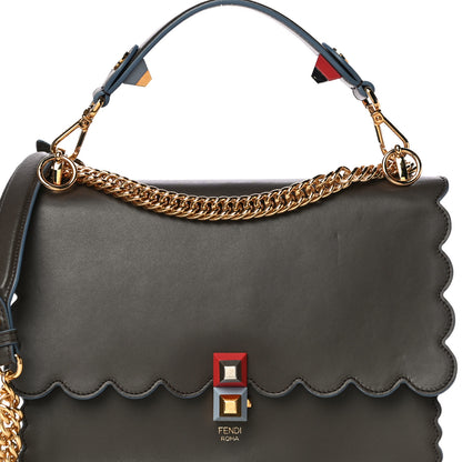 Fendi Vitello Liberty Scalloped Studded Kan I Shoulder Bag Carbone 6 of 10