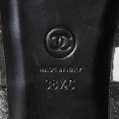 Chanel Pony Hair CC Thong Sandals 38.5 Black Silver 6 of 7