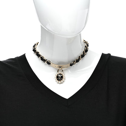 Chanel Pearl Crystal Lambskin CC Logo Choker Gold Black 2 of 5