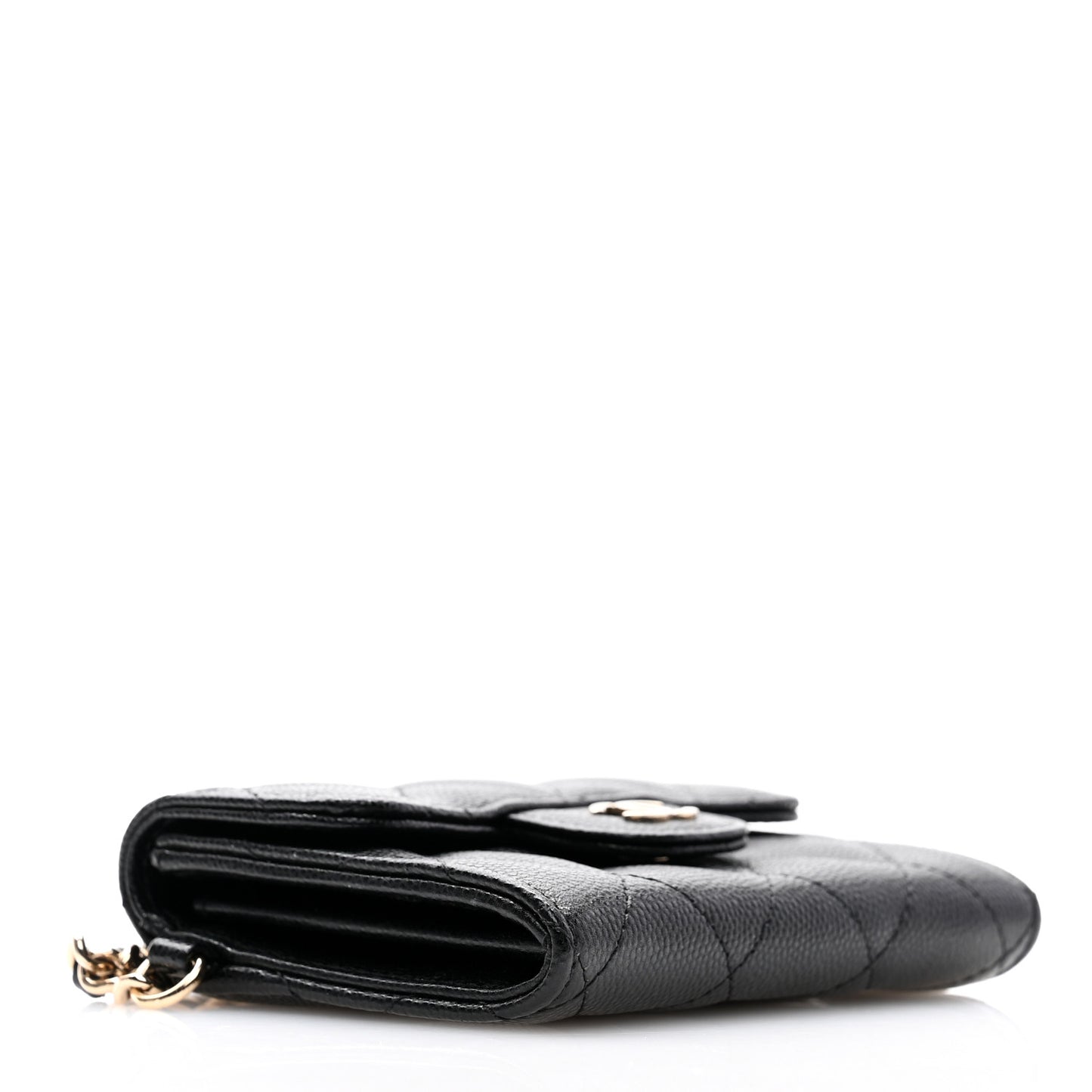 Caviar Quilted Flap Card Holder Chain Wristlet Black