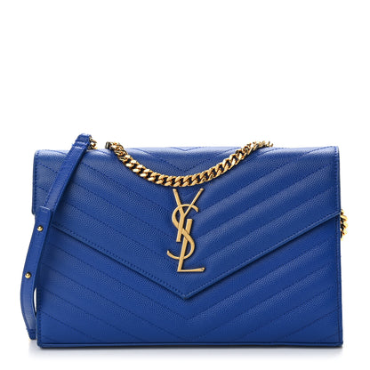 Saint Laurent Grain De Poudre Matelasse Chevron Monogram Chain Wallet Blue Majorelle 1 of 12
