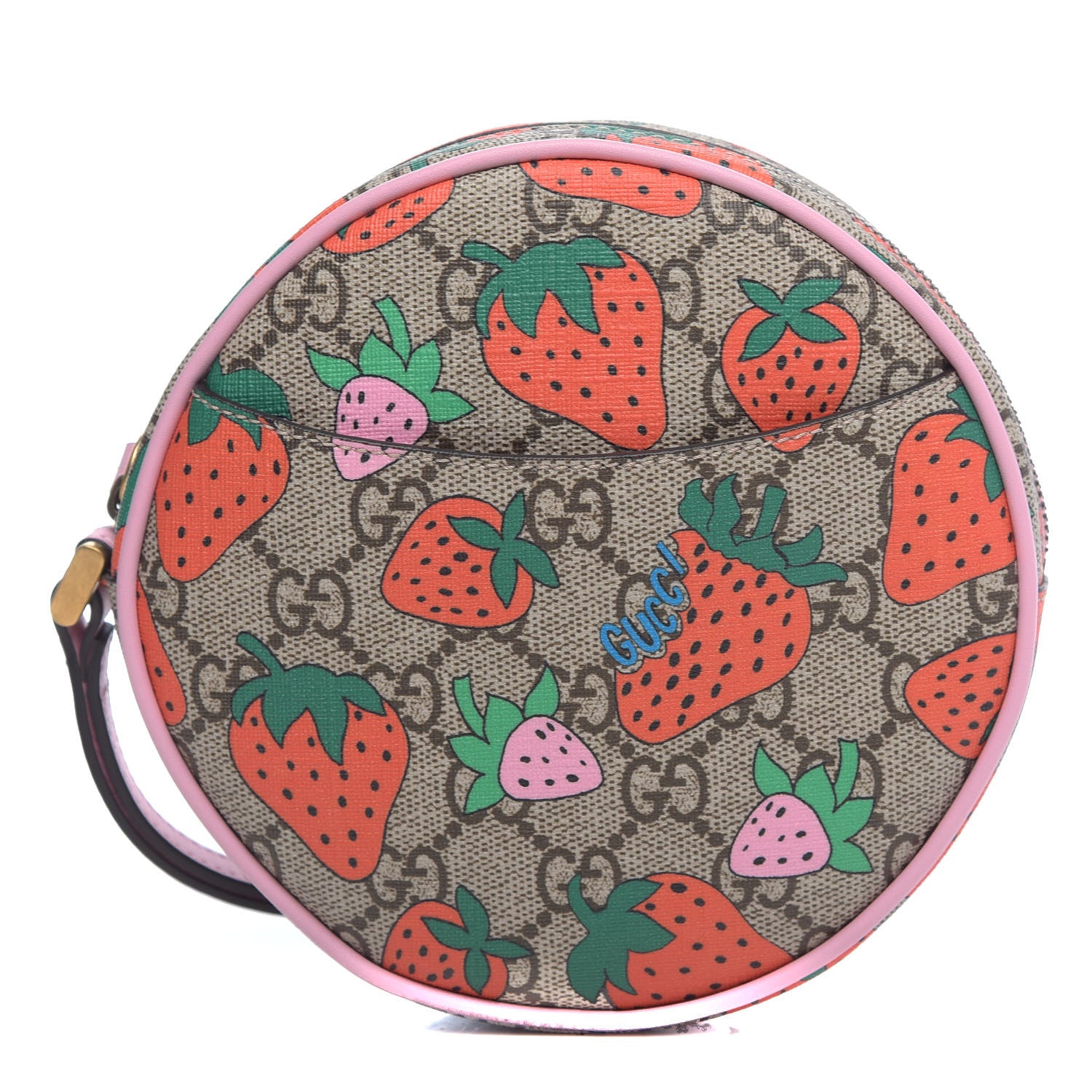 Gucci GG Supreme Monogram Strawberry Round Wrist Wallet 1 of 9