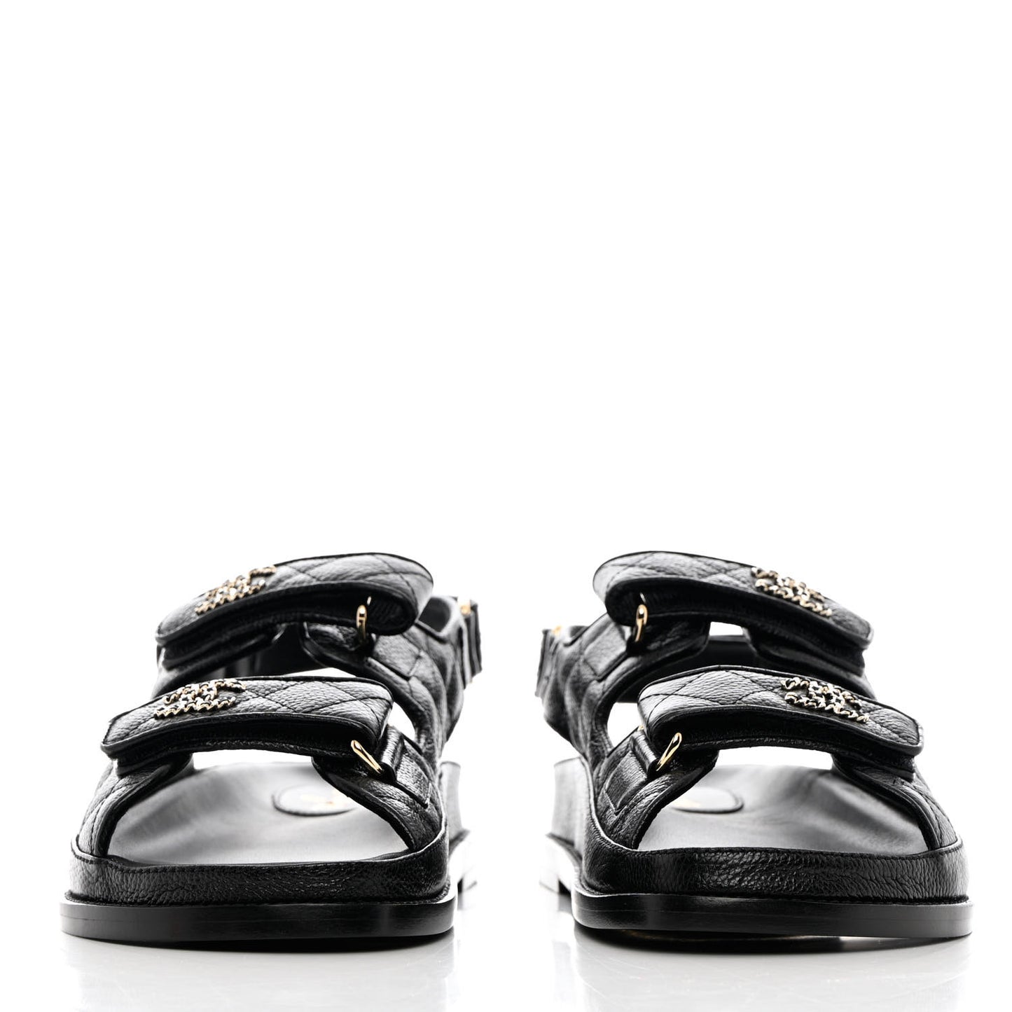 Grained Calfskin Velcro Dad Sandals 38 Black
