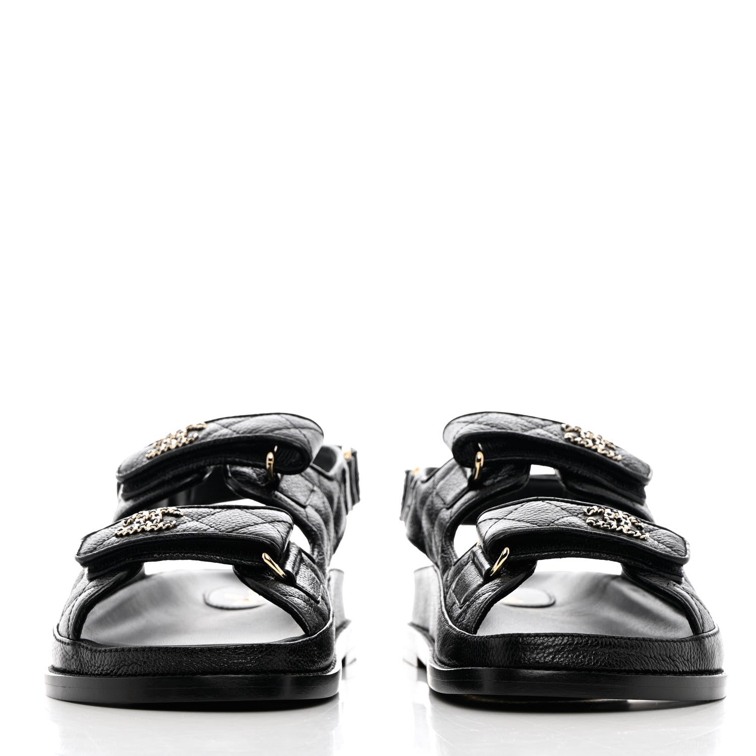 Chanel Grained Calfskin Velcro Dad Sandals 38 Black 2 of 10