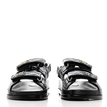 Chanel Grained Calfskin Velcro Dad Sandals 38 Black 2 of 10