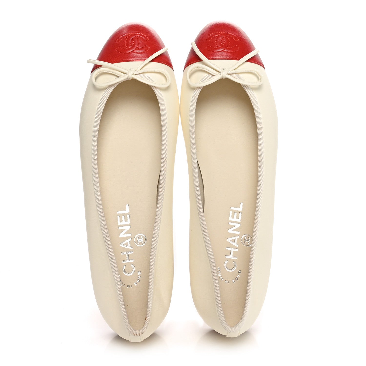 Chanel Lambskin Cap Toe Ballerina Flats 38.5 White Rouge 2 of 11