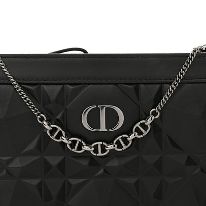 Christian Dior Calfskin Macrocannage Diamond Caro Zipped Pouch With Chain Black 8 of 13
