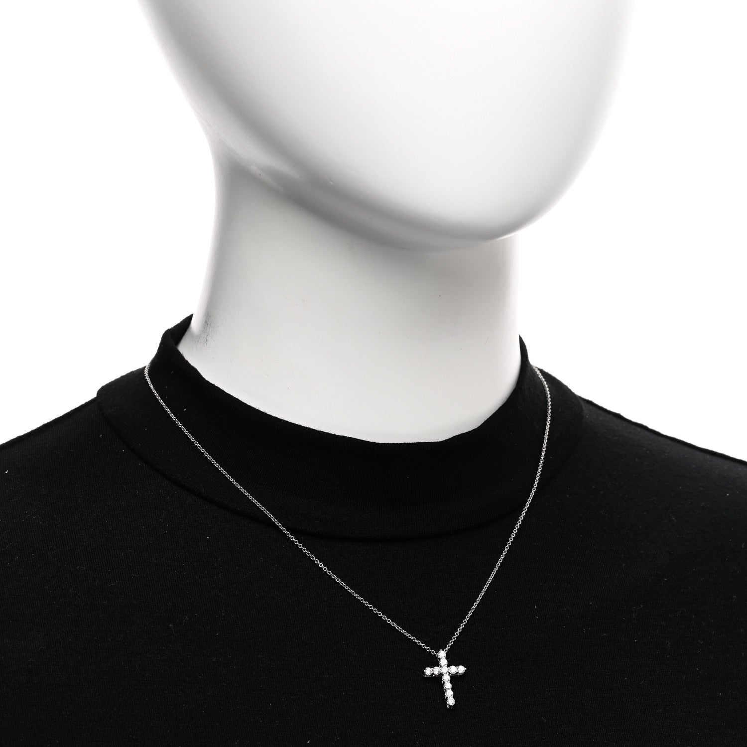 Tiffany Platinum Diamond Small Cross Pendant Necklace 2 of 4