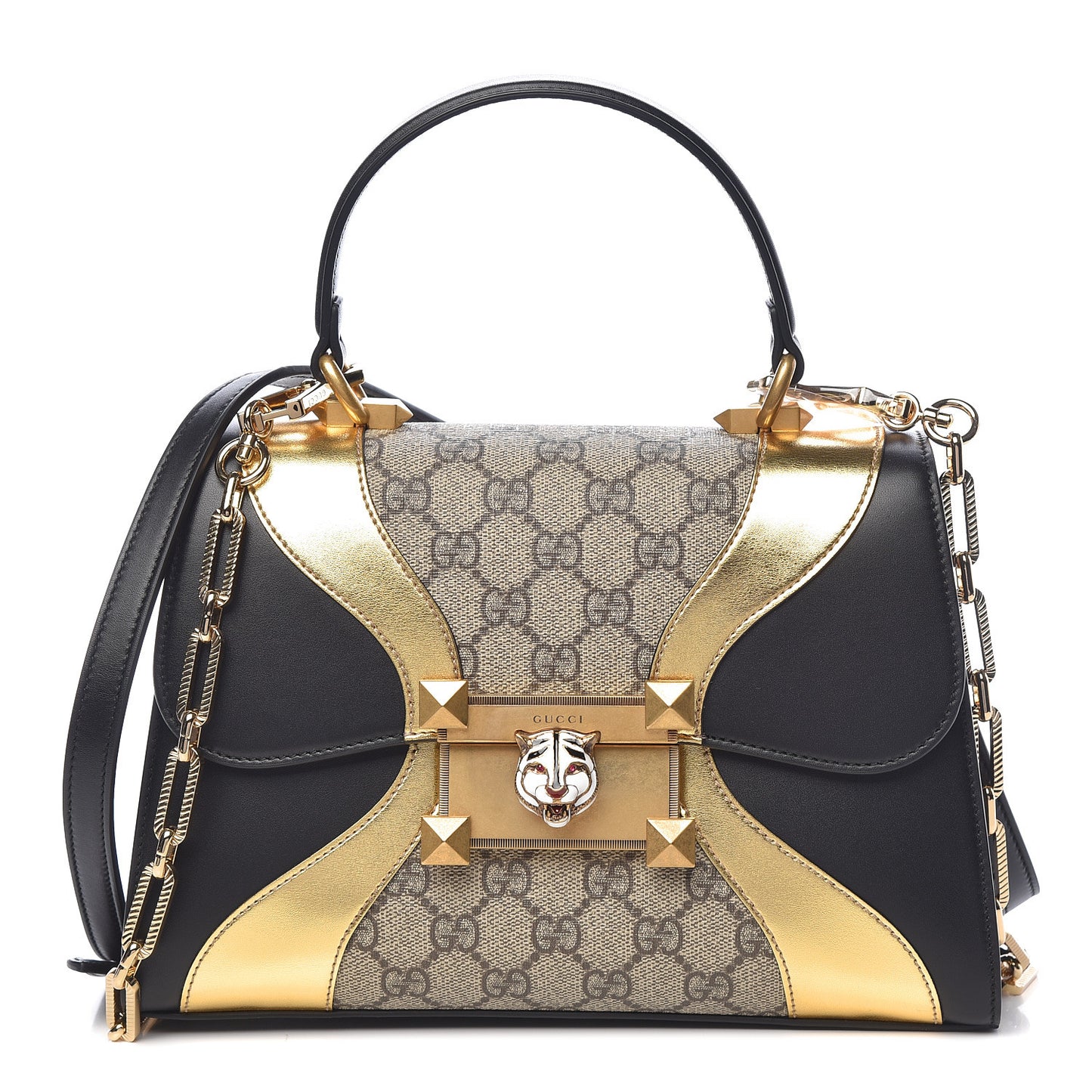 GG Supreme Monogram Small Osiride Top Handle Bag Black Gold
