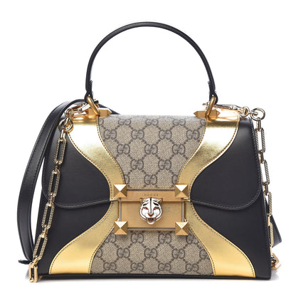 Gucci GG Supreme Monogram Small Osiride Top Handle Bag Black Gold 1 of 11
