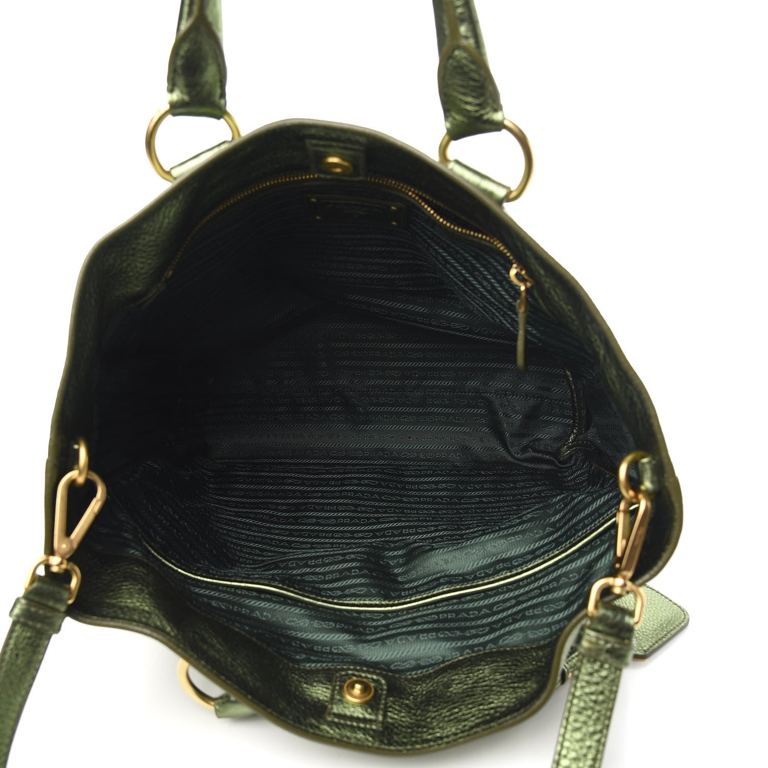 Prada Metallic Vitello Daino Shopping Tote Green 4 of 9