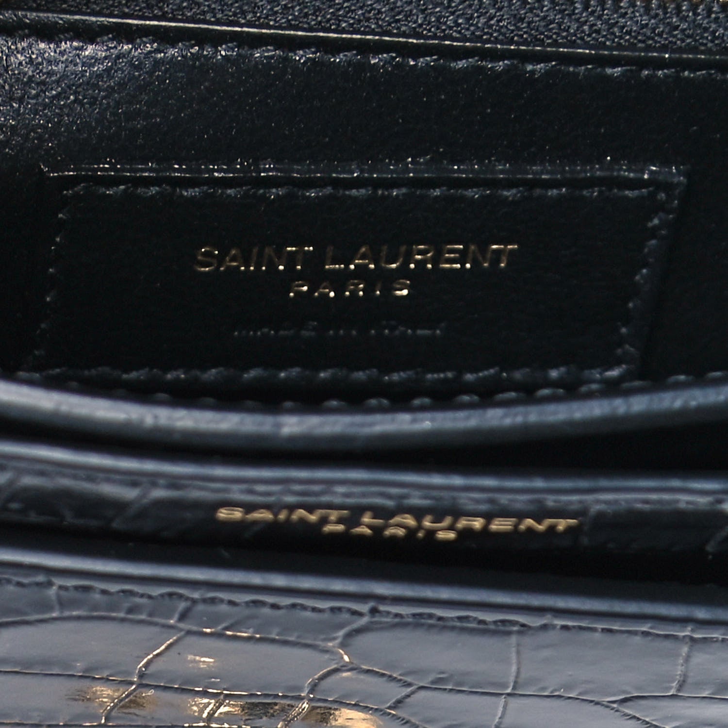 Saint Laurent Patent Calfskin Crocodile Embossed Monogram Cassandra Chain Wallet Black 6 of 12