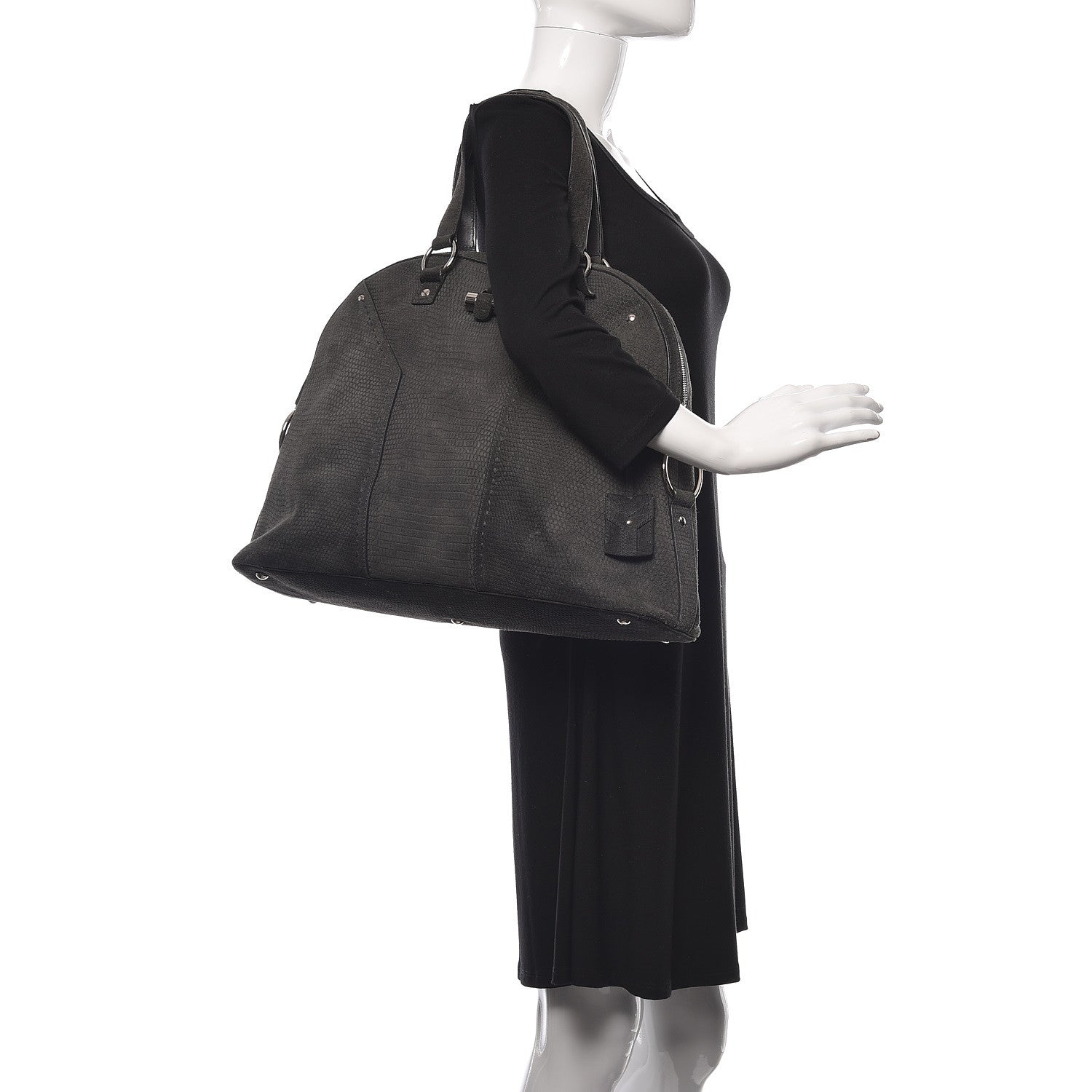 Saint Laurent Nubuck Lizard Embossed Oversized Muse Grey 2 of 12