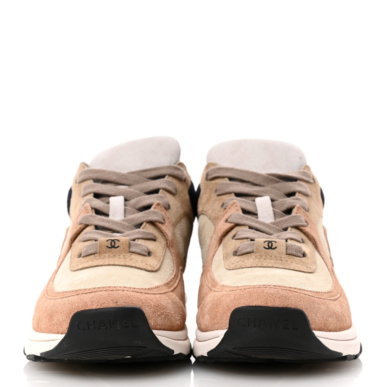 Chanel Suede Calfskin CC Sneakers 36.5 Brown Beige 3 of 10