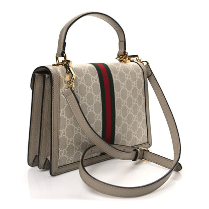 Gucci GG Supreme Monogram Textured Dollar Calfskin Web Small Ophidia Padlock Top Handle Bag Beige Mystic White Oatmeal 3 of 12