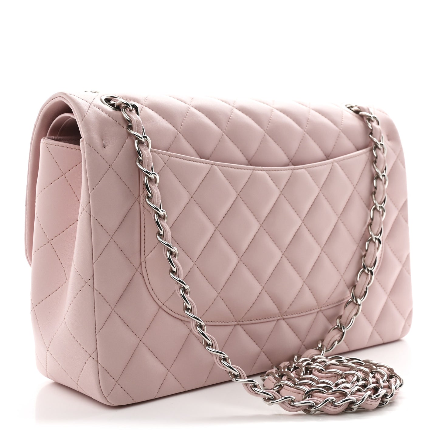 Lambskin Quilted Jumbo Double Flap Light Pink