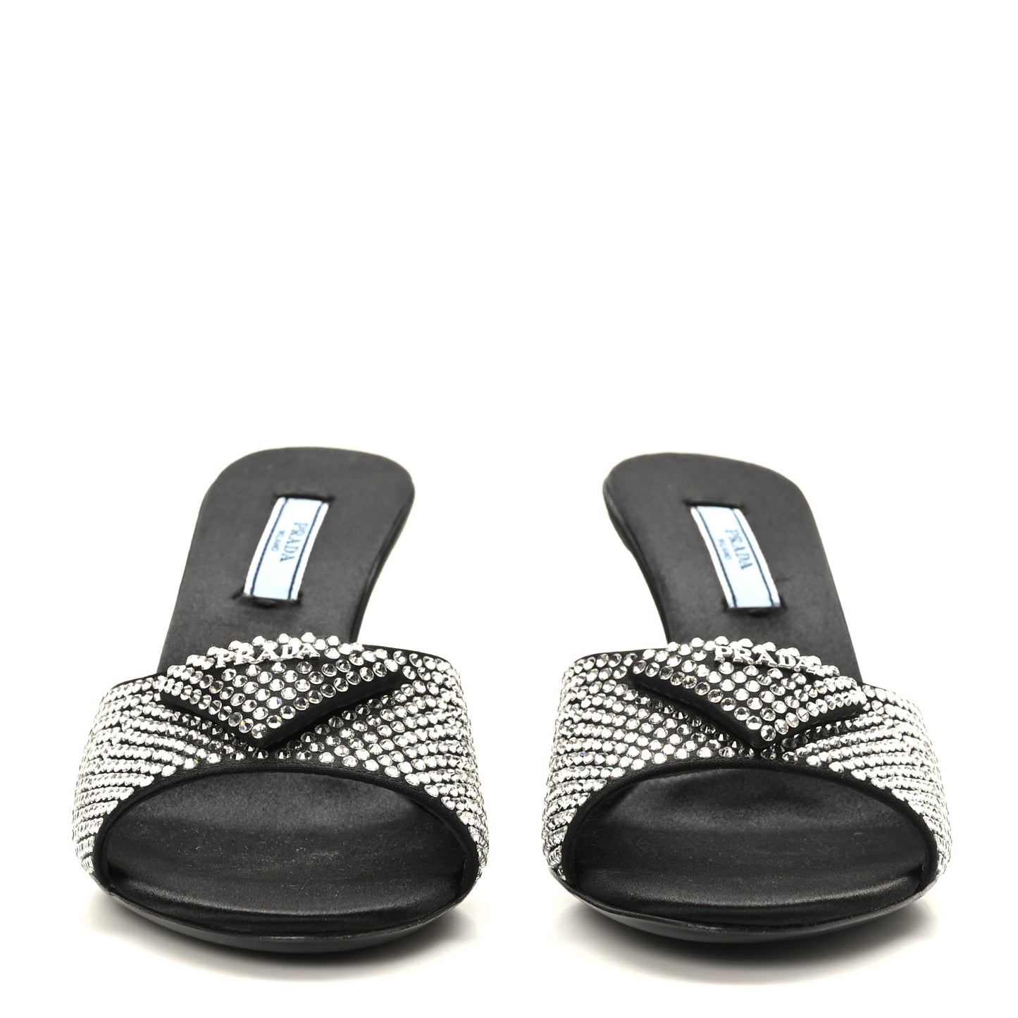 Satin Crystal Logo 65mm Slide Sandals 36.5 Cristal