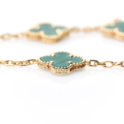 Van Cleef & Arpels 18K Yellow Gold Malachite 5 Motifs Vintage Alhambra Bracelet 3 of 4