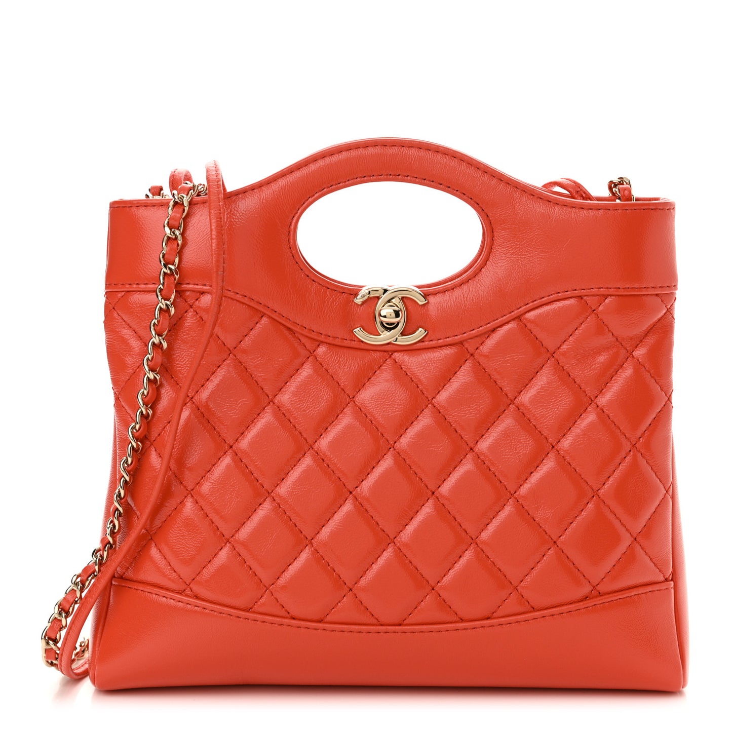 Shiny Lambskin Quilted Mini 31 Shopping Bag Orange