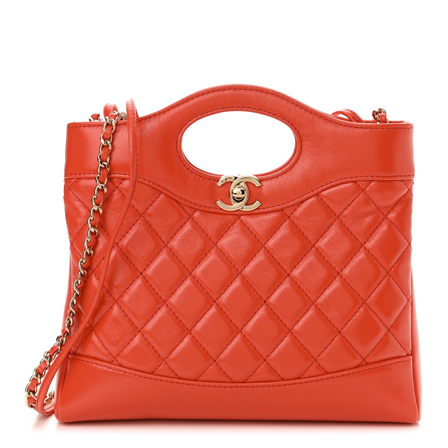 Chanel Shiny Lambskin Quilted Mini 31 Shopping Bag Orange 1 of 10