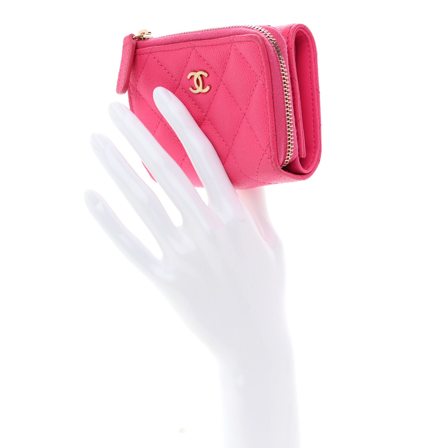 Chanel Caviar Quilted CC Zip Compact Trifold Wallet Pink 2 of 8