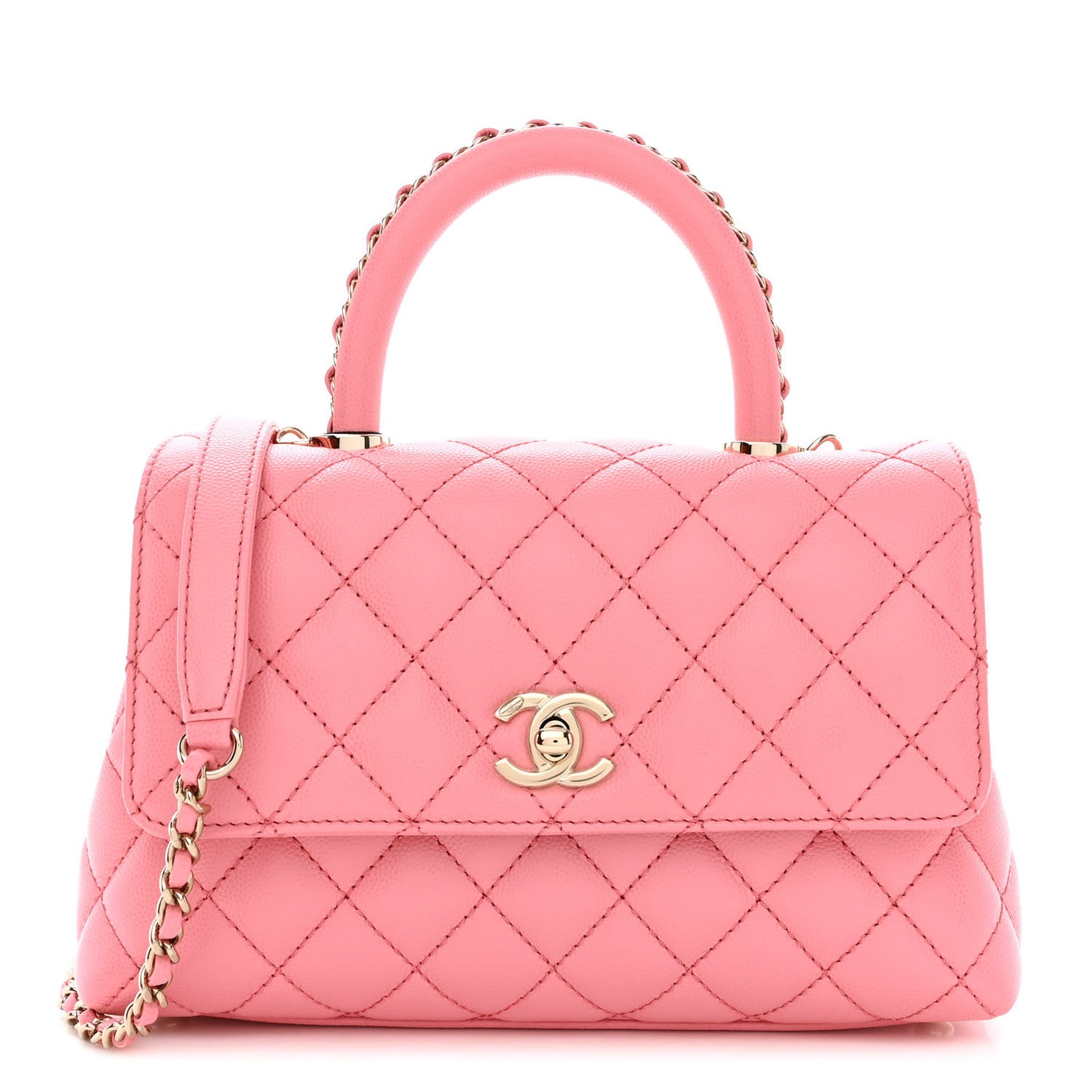 Caviar Quilted Mini Coco Chain Handle Flap Pink