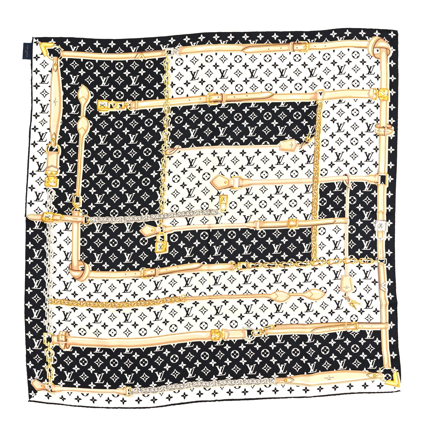 Louis Vuitton Silk Monogram Confidential Square Scarf Black 1 of 3