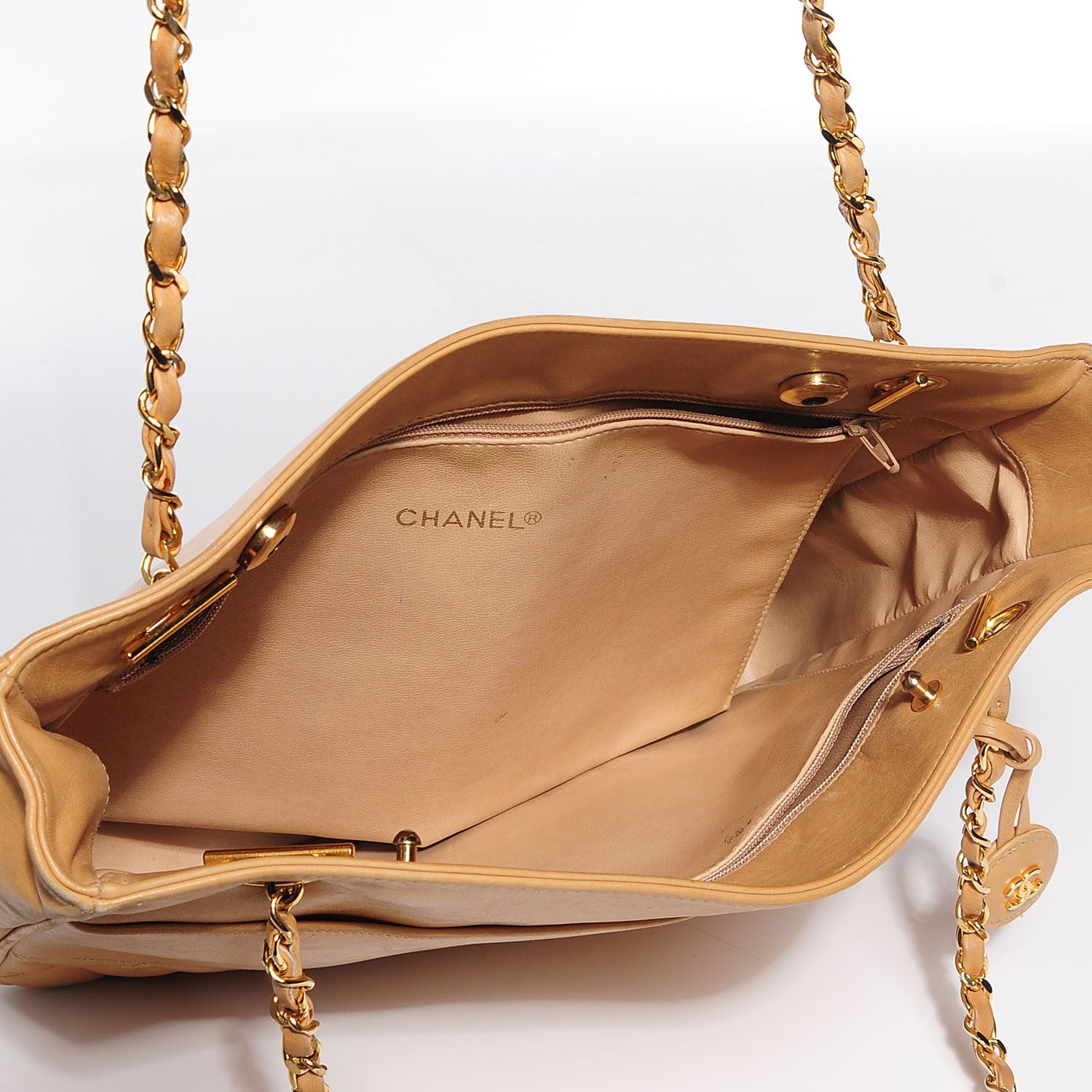 Chanel Lambskin Quilted Shoulder Bag Beige 5 of 9