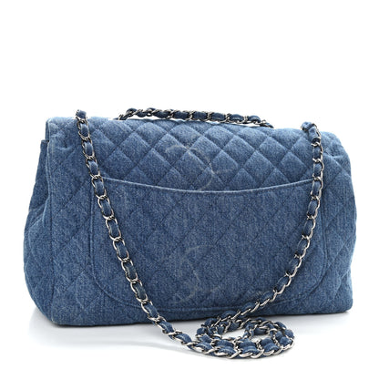 Chanel Denim Quilted CC Print Jumbo Single Flap Blue 3 of 11