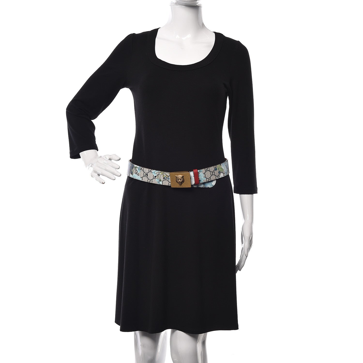 Gucci GG Plus Monogram Blooms Plaque Belt 80 32 Blue 2 of 6