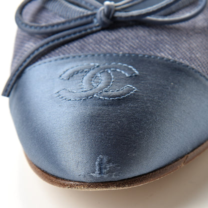 Chanel Satin Denim Goatskin CC Cap Toe Ballerina Flats 39.5 Blue 15 of 15