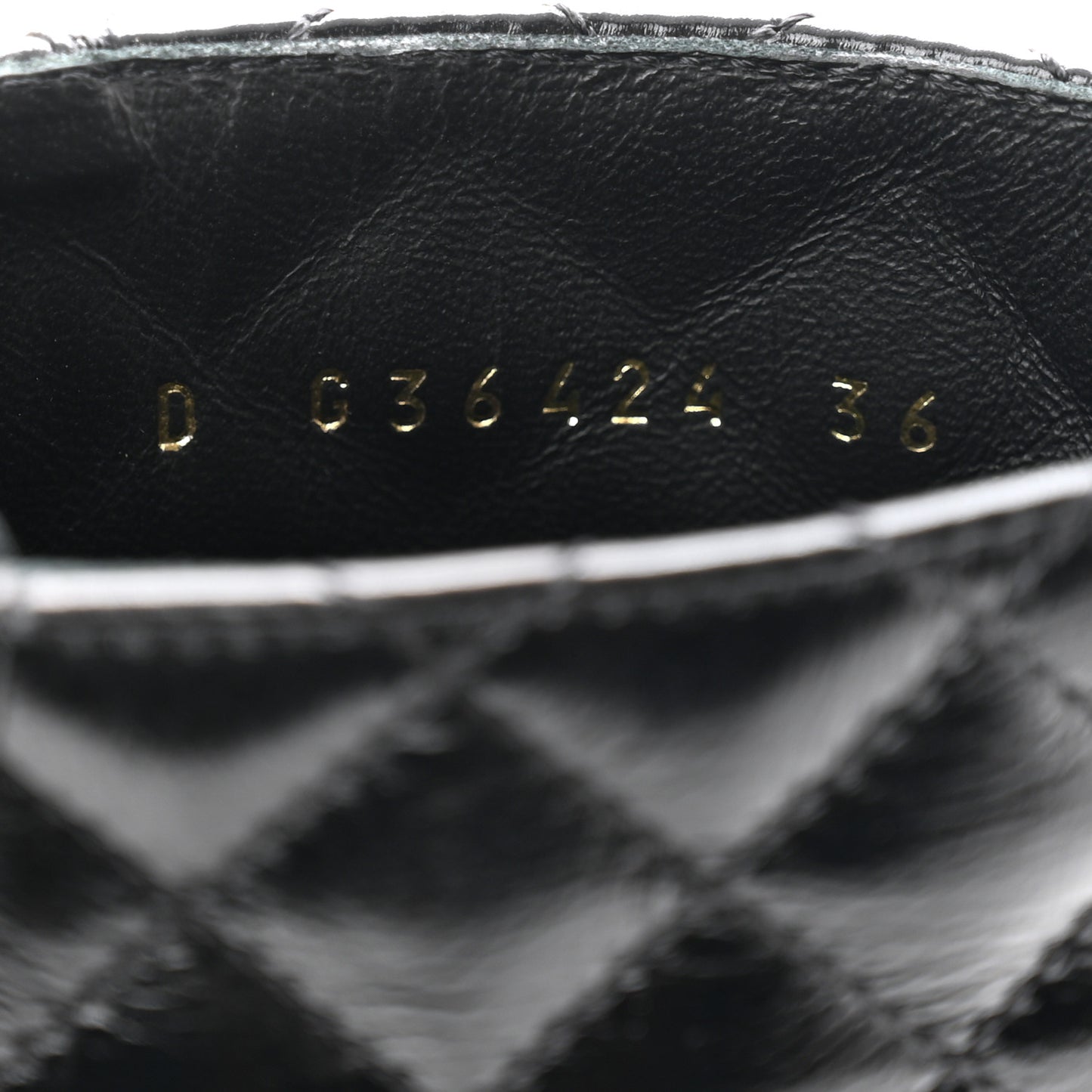 Shiny Calfskin Quilted Lace Up Combat Boots 36 Black