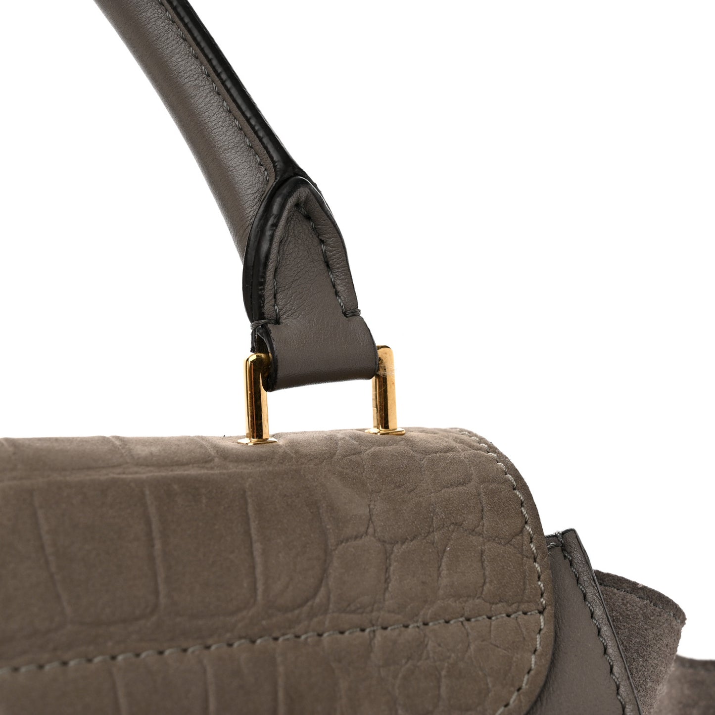 Crocodile Embossed Calfskin Suede Large Trapeze Grey
